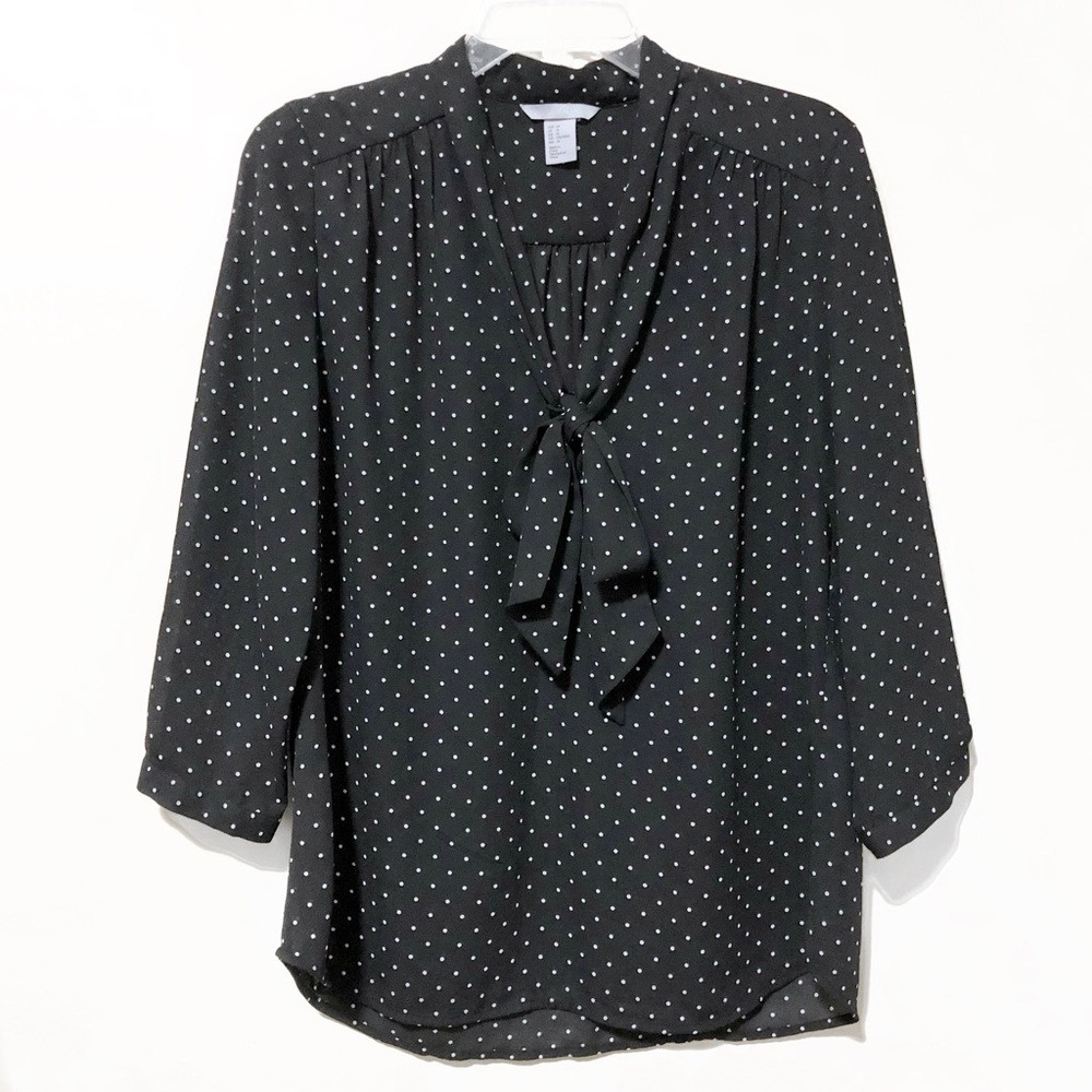 Tie-Front Bow Polka Dot Blouse